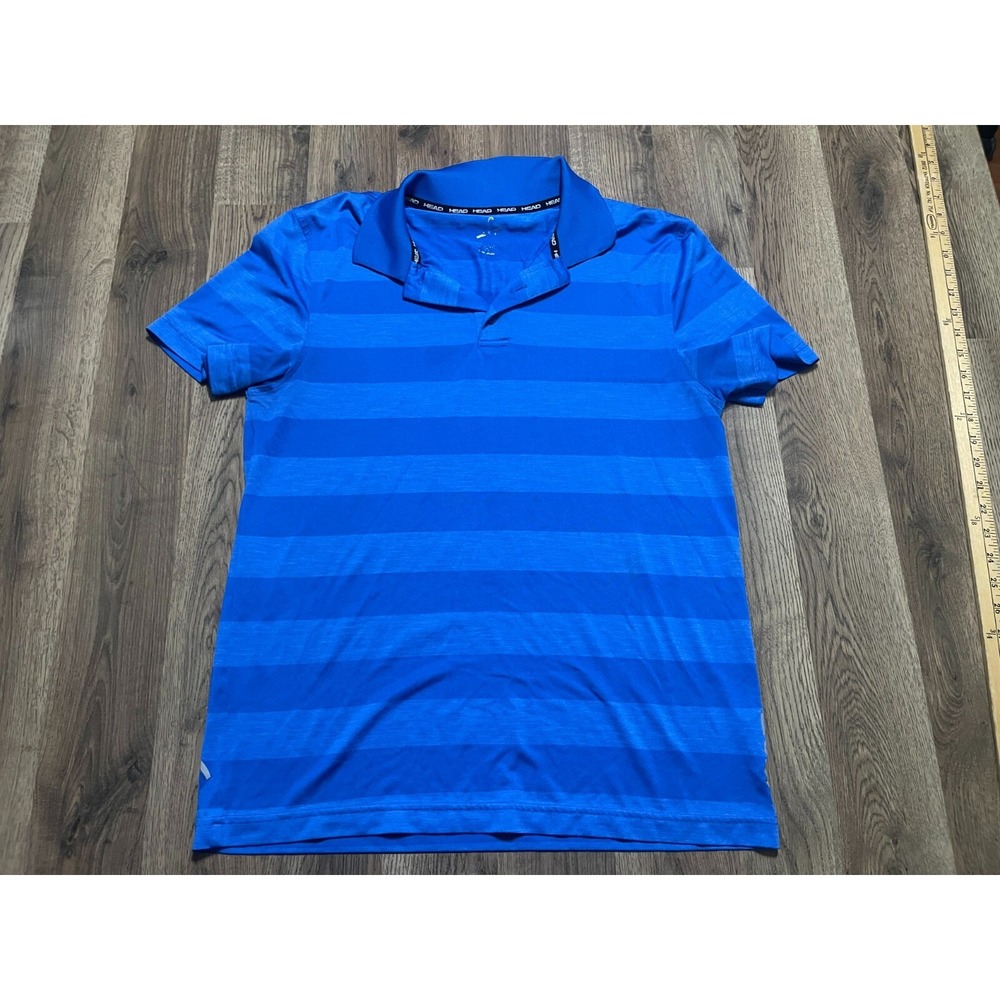 HEAD Shirt, Boy's Medium, Blue, Striped, Short Sleeve, Polo Shirt, 1/4 Buttons